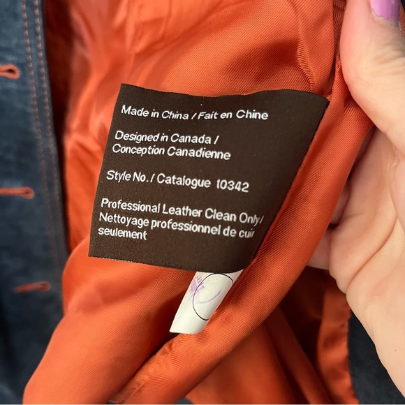 Vintage Danier Suede Leather Denim Blue Jacket Orange Contrast Stitching Y2K - Picture 8 of 13